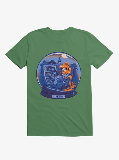 I Love Books And Cats Kelly Green T-Shirt