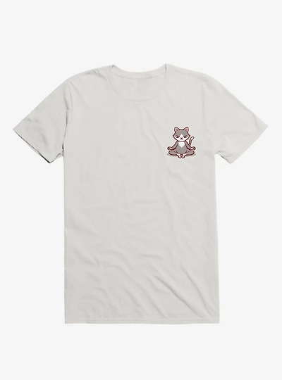 Cat Animals Meditation Zen Buddhism White T-Shirt