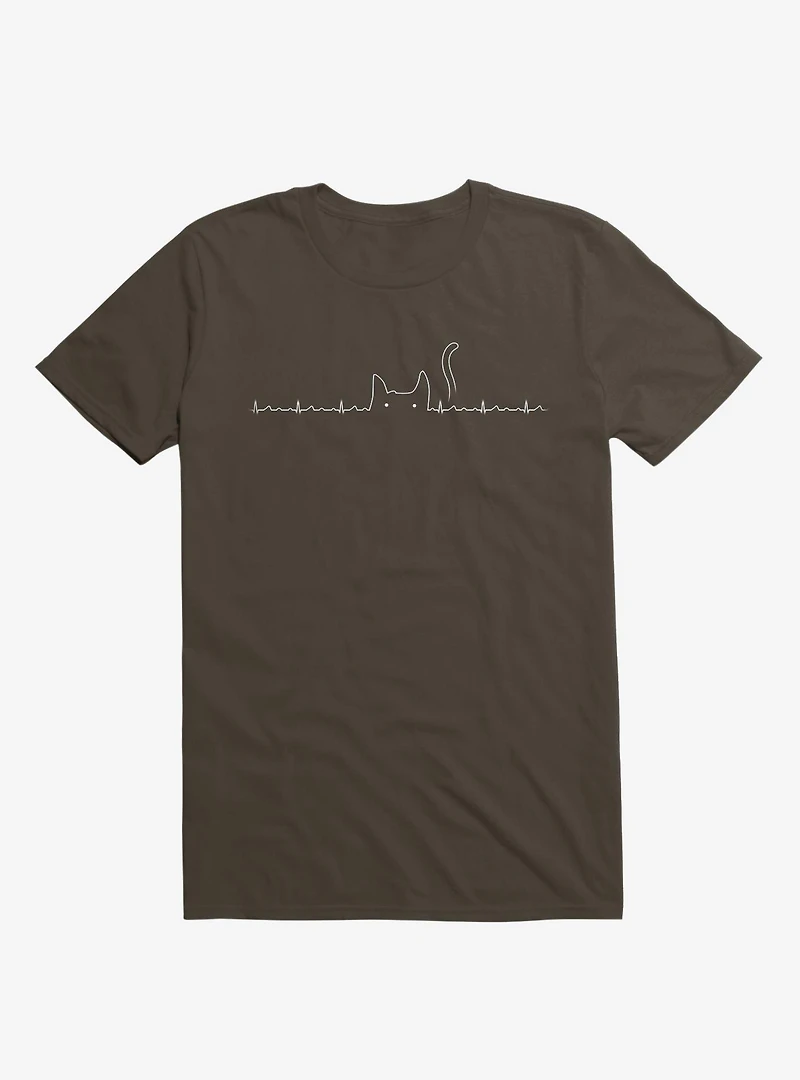 Cat Line Heartline Brown T-Shirt