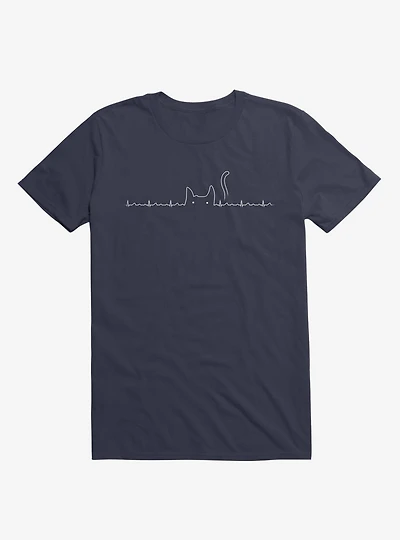 Cat Line Heartline Navy Blue T-Shirt