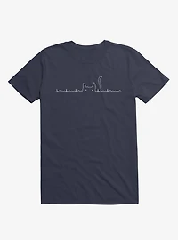 Cat Line Heartline Navy Blue T-Shirt