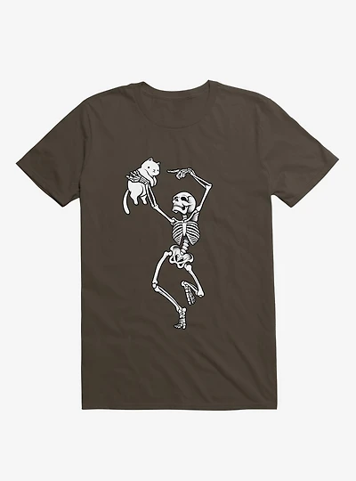 Dancing Skeleton With A Cat Brown T-Shirt