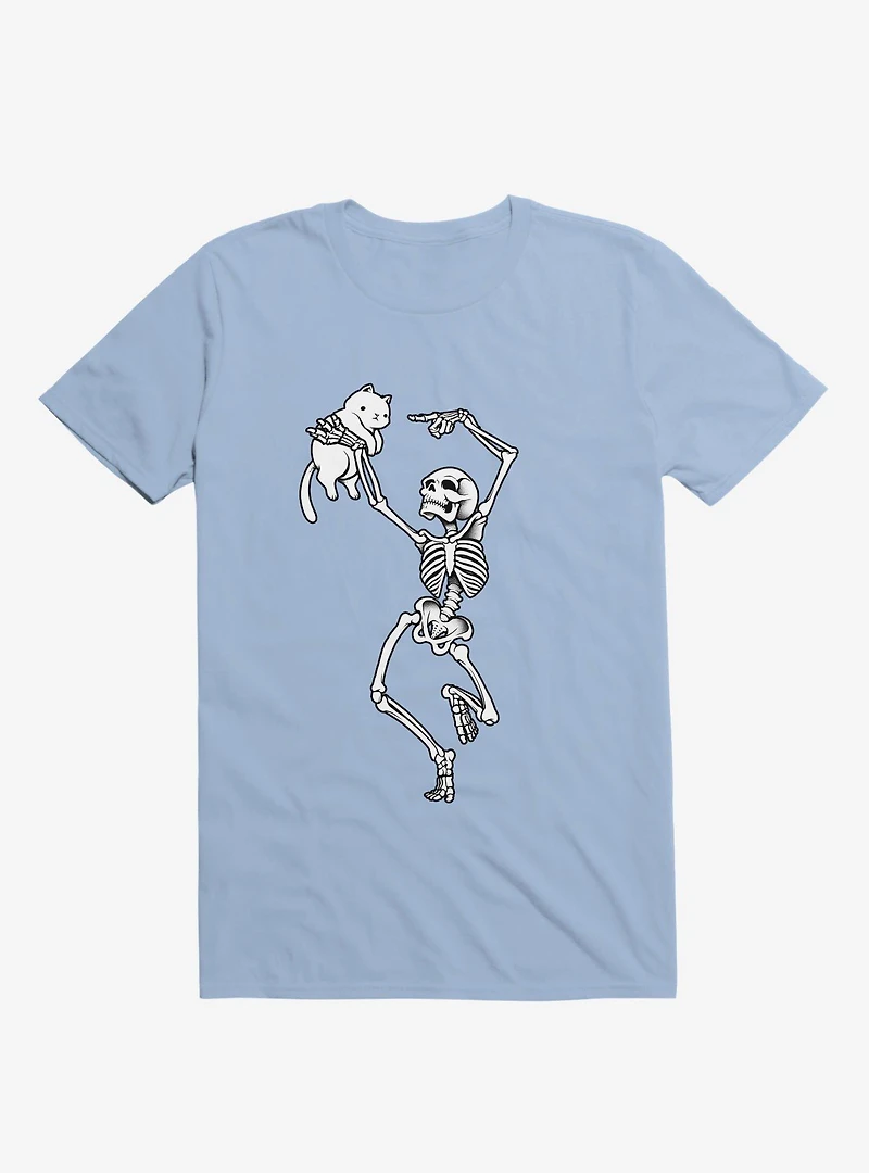 Dancing Skeleton With A Cat Light Blue T-Shirt