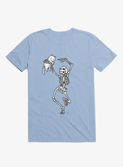 Dancing Skeleton With A Cat Light Blue T-Shirt
