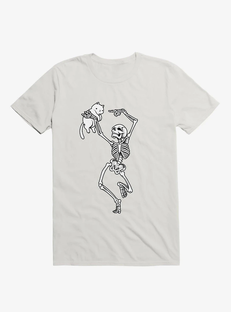 Dancing Skeleton With A Cat White T-Shirt
