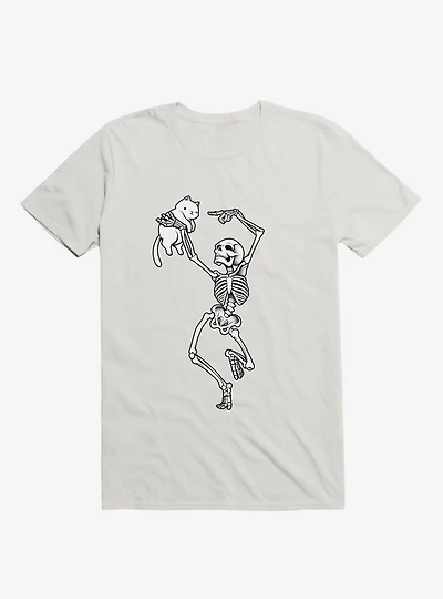 Dancing Skeleton With A Cat White T-Shirt