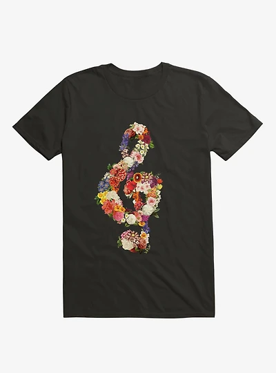 Flower Music Heart Black T-Shirt