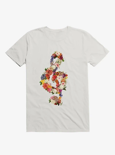 Flower Music Heart White T-Shirt