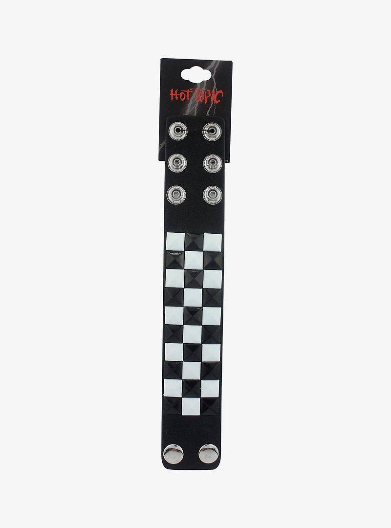 Black & White Checkered Pyramid Stud Cuff Bracelet