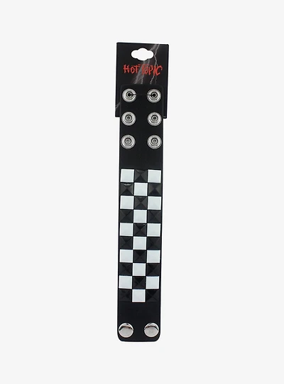 Black & White Checkered Pyramid Stud Cuff Bracelet