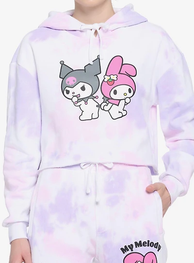 My Melody & Kuromi Pastel Wash Girls Crop Hoodie