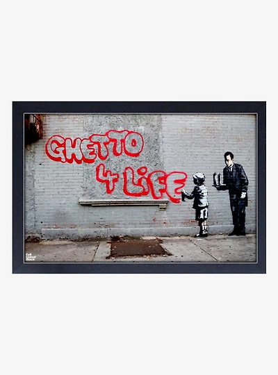 Banksy Ghetto 4 Life Framed Wood Wall Art