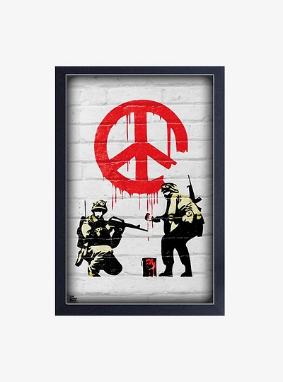 Banksy Peace Soldiers Framed Wood Wall Art