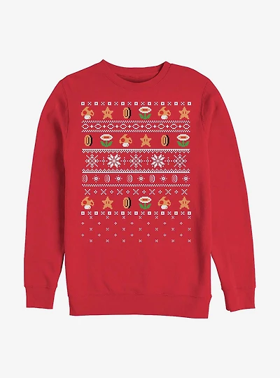 Nintendo Mario Items Win Ugly Holiday Star Crew Sweatshirt