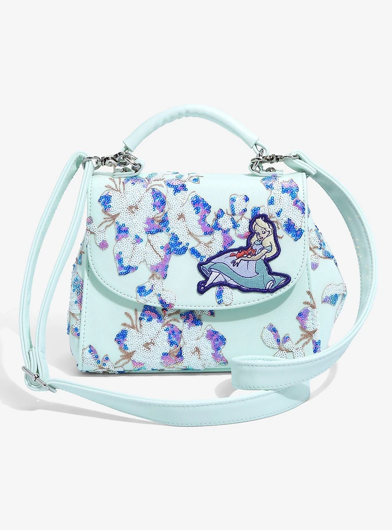 Loungefly Disney Alice in Wonderland Alice & Dinah Floral Sequin Handbag - BoxLunch Exclusive