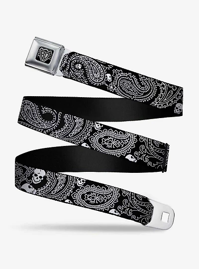 Bandana Skull Print Seatbelt Belt Black