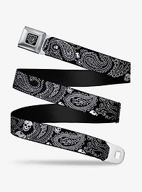Bandana Skull Print Seatbelt Belt Black