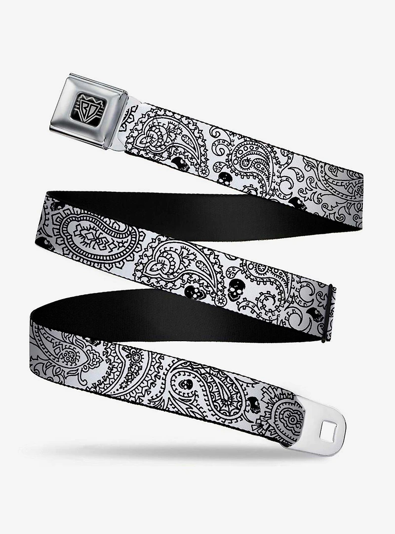 Bandana Skull Print Seatbelt Belt White Black