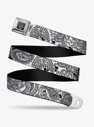 Bandana Skull Print Seatbelt Belt White Black
