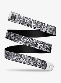Bandana Skull Print Seatbelt Belt White Black