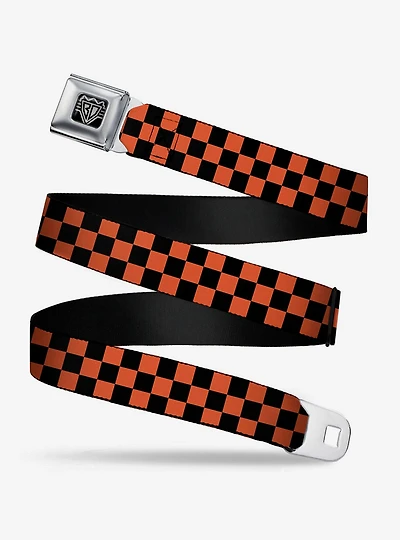 Checker Print Seatbelt Belt Black Orange