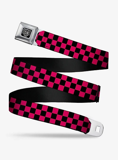 Checker Print Seatbelt Belt Neon Pink