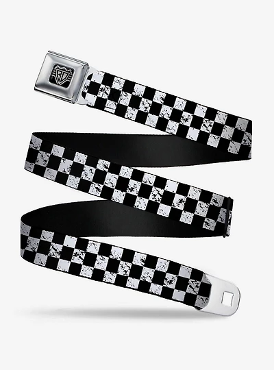 Distressed Checker Print Seatbelt Belt White