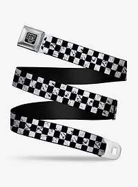 Distressed Checker Print Seatbelt Belt White