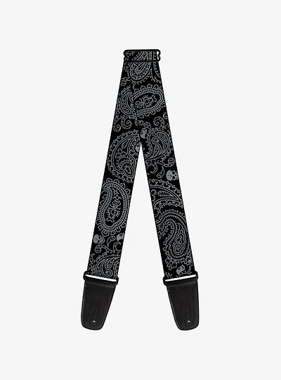 Bandana Skull Print Guitar Strap Black Silver