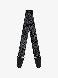 Bandana Skull Print Guitar Strap Black Silver