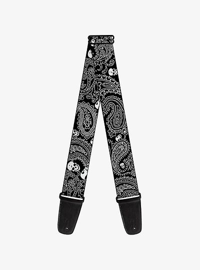 Bandana Skull Print Guitar Strap Black White