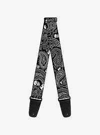Bandana Skull Print Guitar Strap Black White