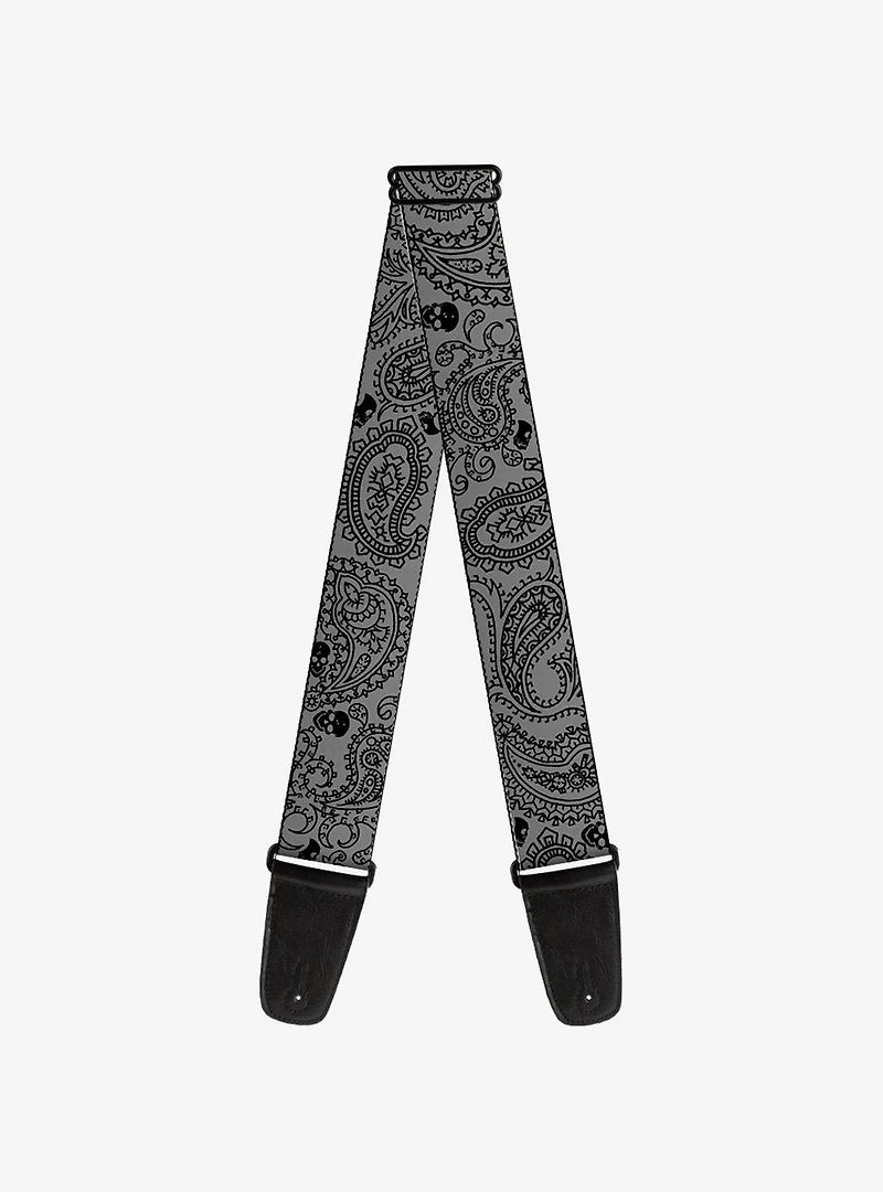 Bandana Skull Print Guitar Strap Silver Black