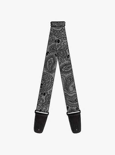 Bandana Skull Print Guitar Strap Silver Black