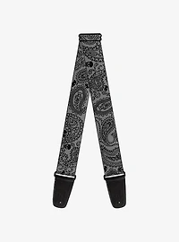 Bandana Skull Print Guitar Strap Silver Black