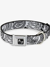 Bandana Skull Print Seatbelt Dog Collar White Black