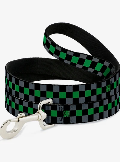 Checker Print Dog Leash Gray Green