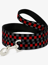 Checker Print Dog Leash Gray Red