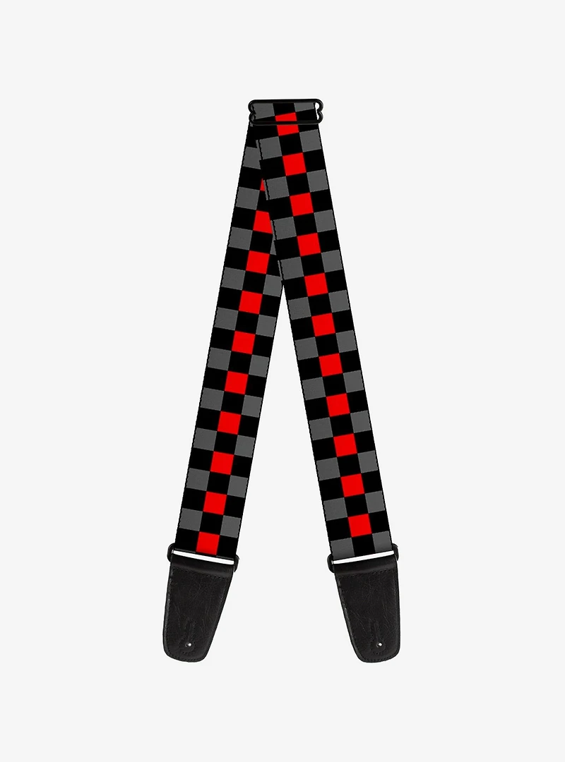 Checker Print Guitar Strap Gray Red