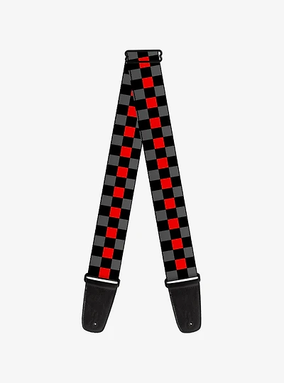 Checker Print Guitar Strap Gray Red