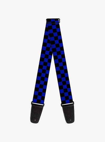 Checker Print Guitar Strap Neon Blue