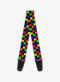 Checker Print Guitar Strap Neon Multi