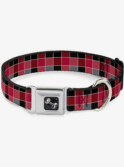Checker Print Seatbelt Dog Collar Mosaic Red