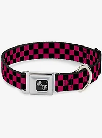 Checker Print Seatbelt Dog Collar Neon Pink
