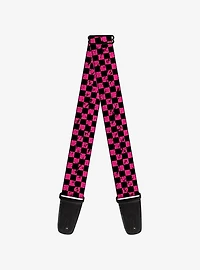 Distressed Checker Print Guitar Strap Neon Pink