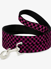 Distressed Checker Print Dog Leash Neon Pink