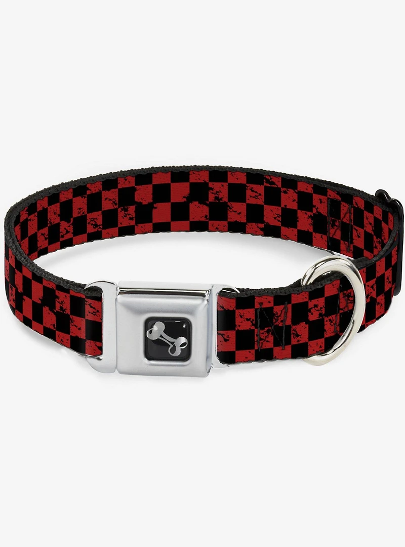 Distressed Checker Print Seatbelt Dog Collar