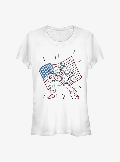 Marvel Captain America Line Art Girls T-Shirt