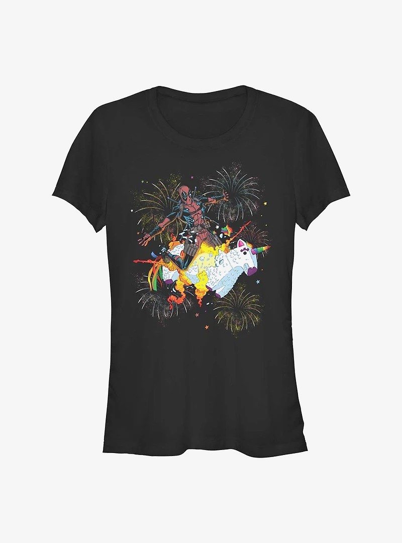 Marvel Deadpool Unicorn Fireworks Girls T-Shirt