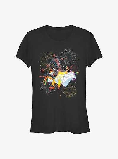 Marvel Deadpool Unicorn Fireworks Girls T-Shirt